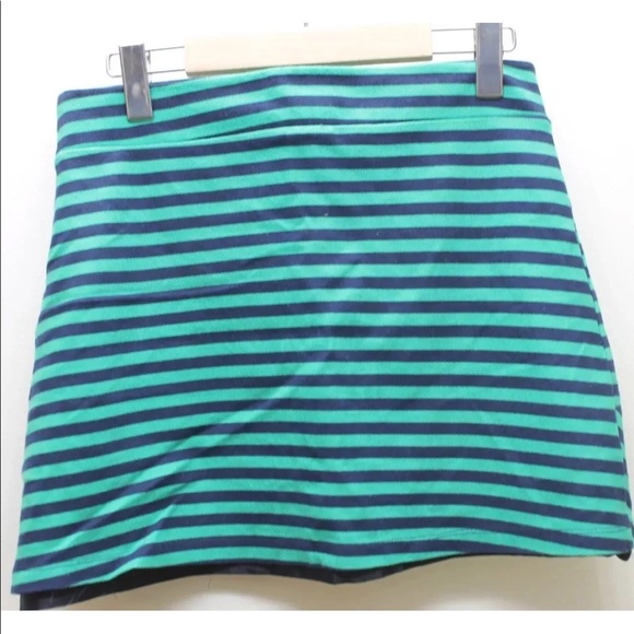 Zara Women Mini Lined Skirt Blue Green Stripe 30 M Sexy Summer 100% Cotton - Picture 8 of 12